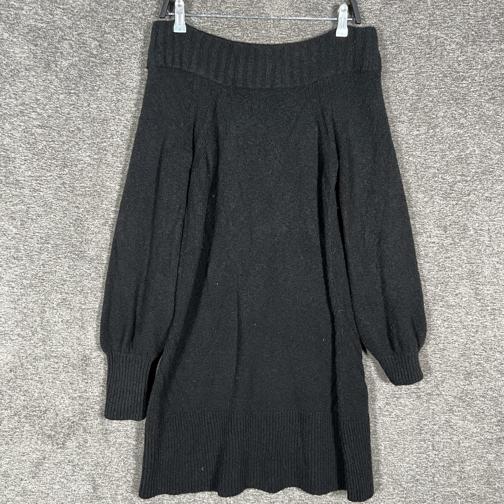 Anthropologie Sweater Dress Womens Medium Black Off Shoulder Ribbed Knit Tunic